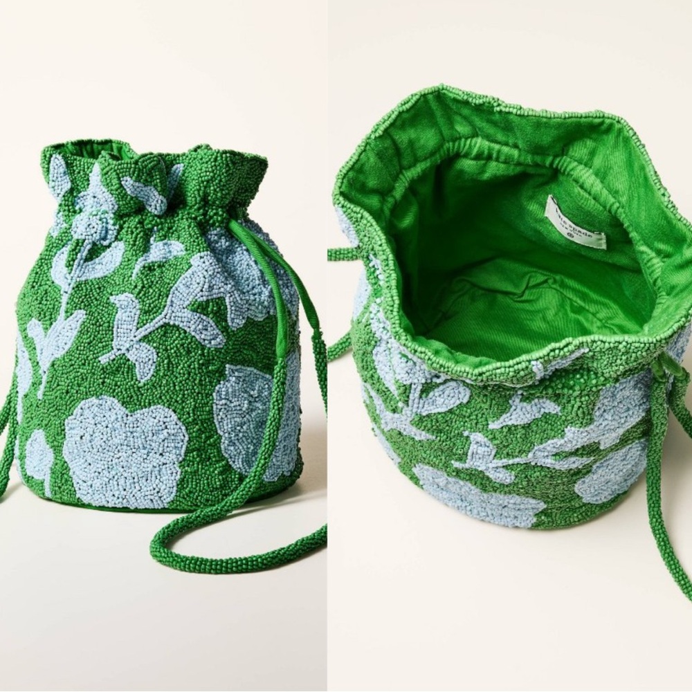 KATE SPADE New York x Target Beaded Classic Rose Drawstring Bucket In Green NWT